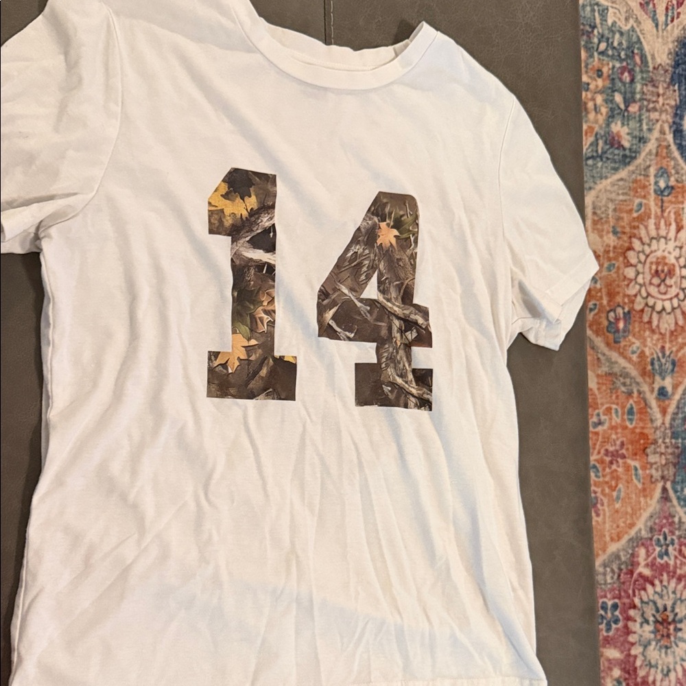SHEIN White Tee with Camouflage Number Print
